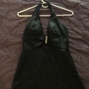 Cocktail dress in black satin with rhinestone